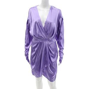 Simona Corsellini Women Wrap Dress Purple Silk V Neck Long Sleeve Size 44